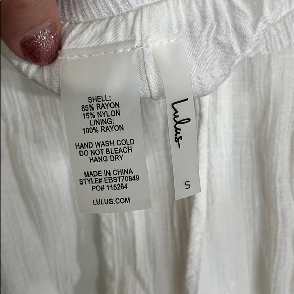 Lulu's White Wide Leg Crepe Rayon Blend Fully Lined Elastic Tie Waist Pants Sm - Picture 2 of 5